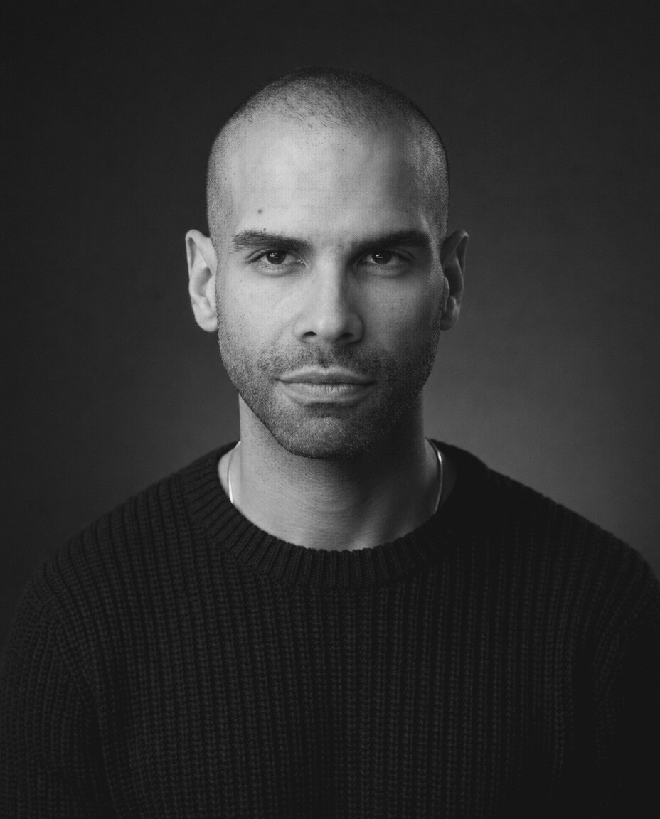 Daniel Nakhla, black-and-white studio portrait