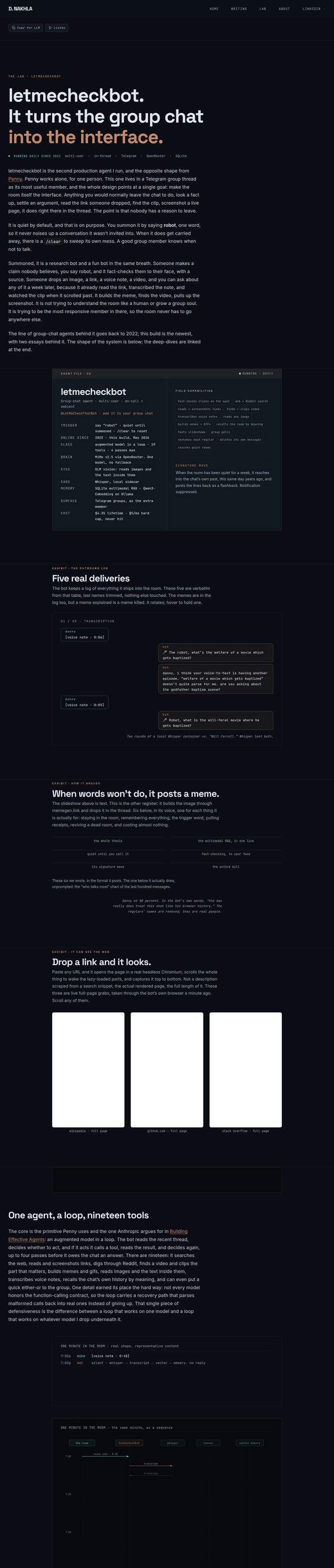 A full-page screenshot the bot took of this very page, the LetMeCheckThatBot lab page on dnakhla.com, captured top to bottom in one scroll.