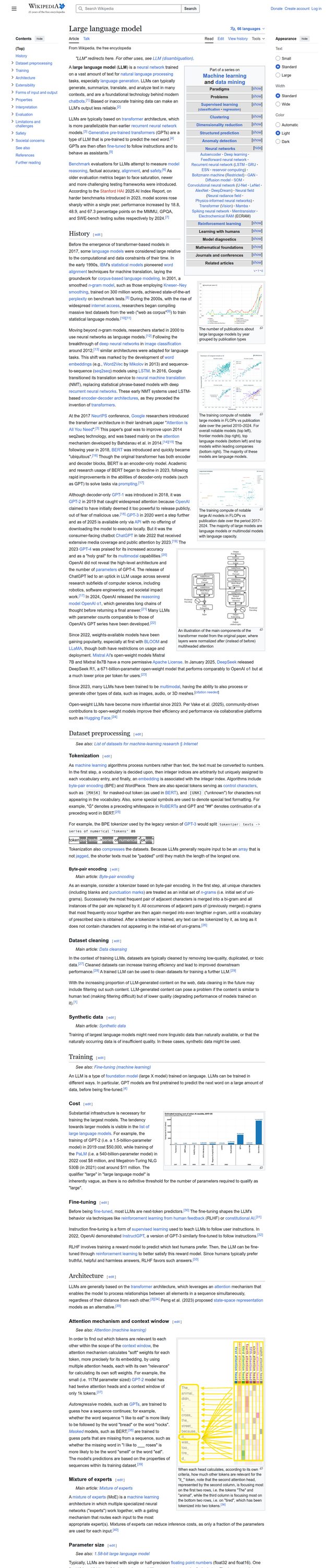 A full-page screenshot the bot took of the Wikipedia article for 'Large language model', captured top to bottom in one scroll.